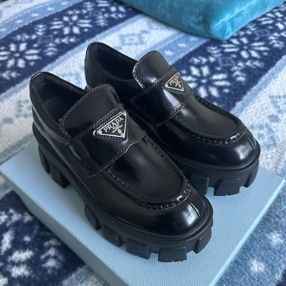 Prada Monolith brushed leather loafers - Picture 1 of 8